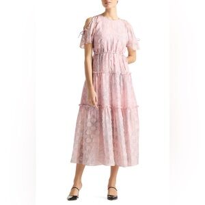 St John New Wildflower Print Silk Linen Fil Coupé Tiered Dress Size M $1,895.00